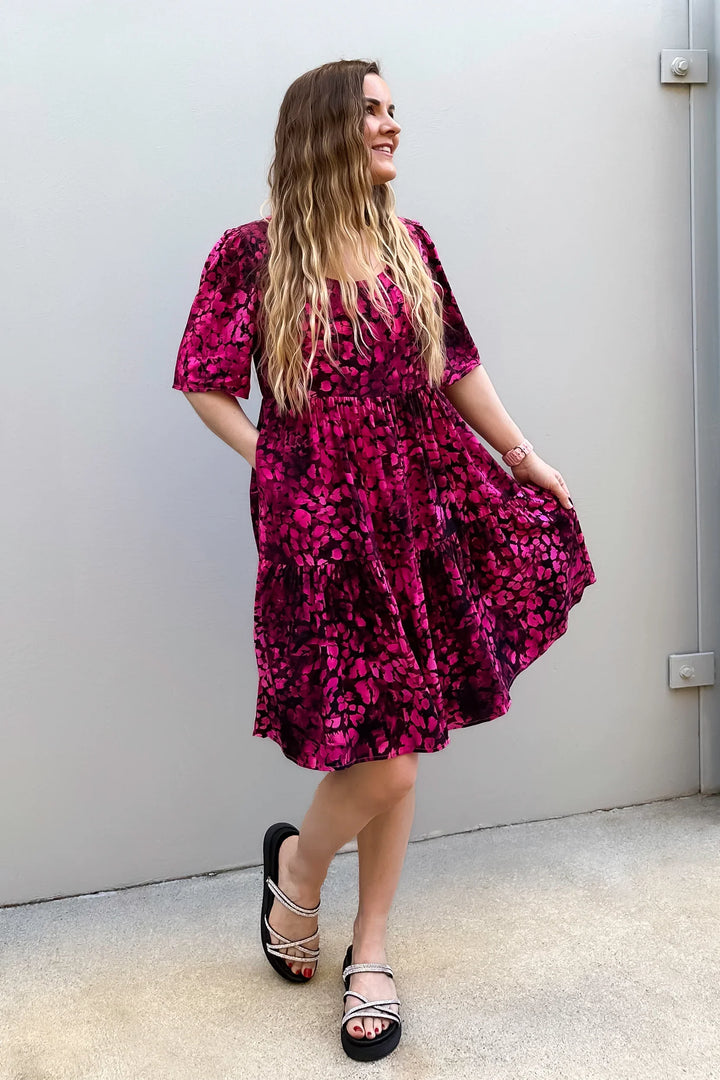 Lily Dress - Berry Leopard - Pockets