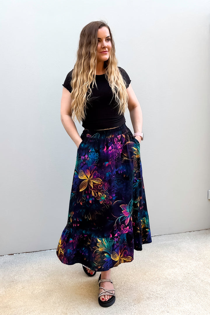 Zinnia Midi Skirt - Spectral Garden - Pockets