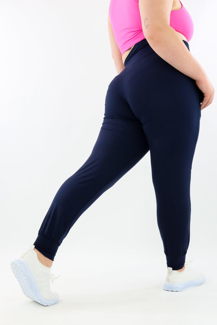 Navy - Wide Leg Joggers - Pockets