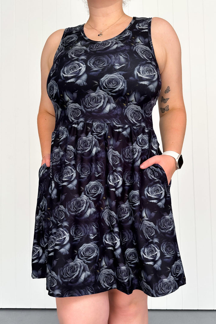 Dark Rose - Sleeveless Mini Dress - Pockets