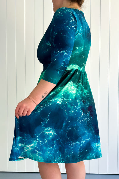 Powerful Ocean - 3/4 Sleeve Skater Dress - Knee Length - Pockets