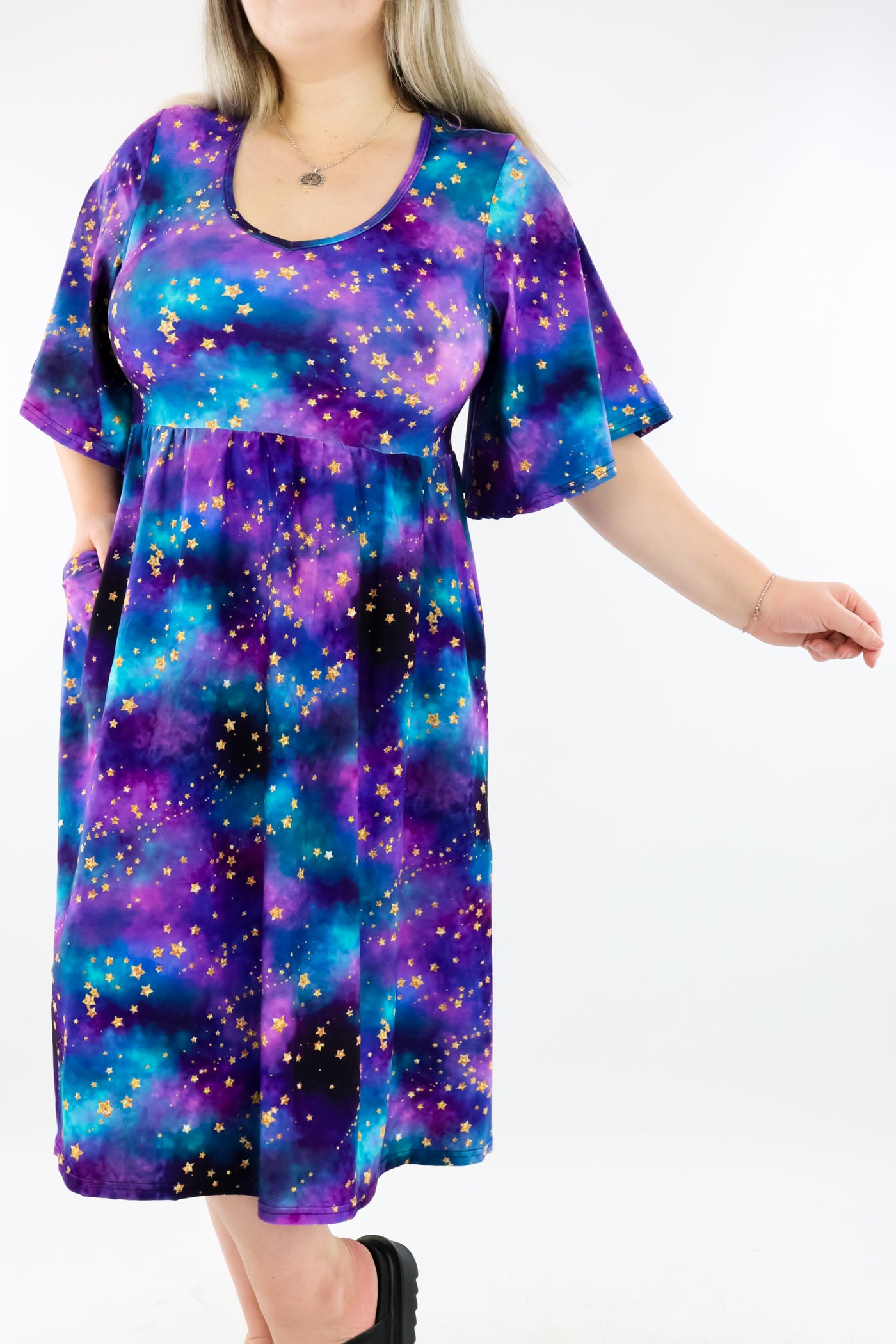 Universe Shimmer - Midi Length Dress - Mid Sleeve - Pockets