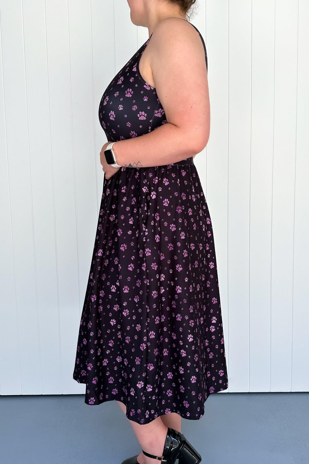 Pink Sparkle Paw - Sleeveless Midi Dress - Pockets