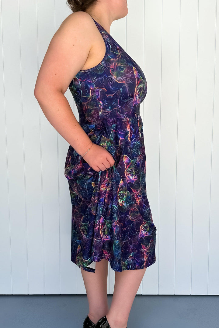 Holographic Kitty - Sleeveless Midi Dress - Pockets