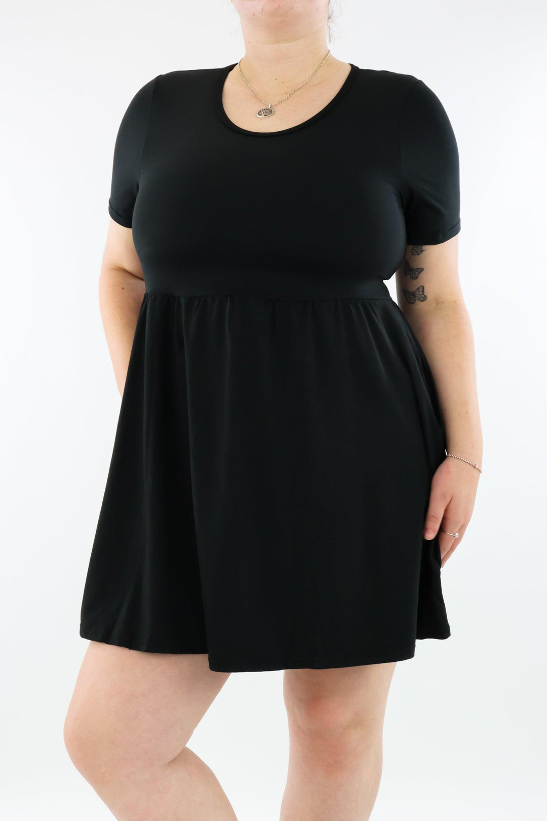 Black - Micro Dress - Short Sleeve - Pockets