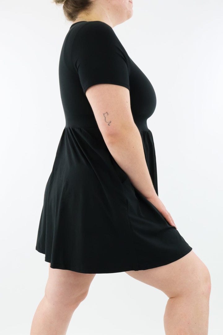 Black - Micro Dress - Short Sleeve - Pockets