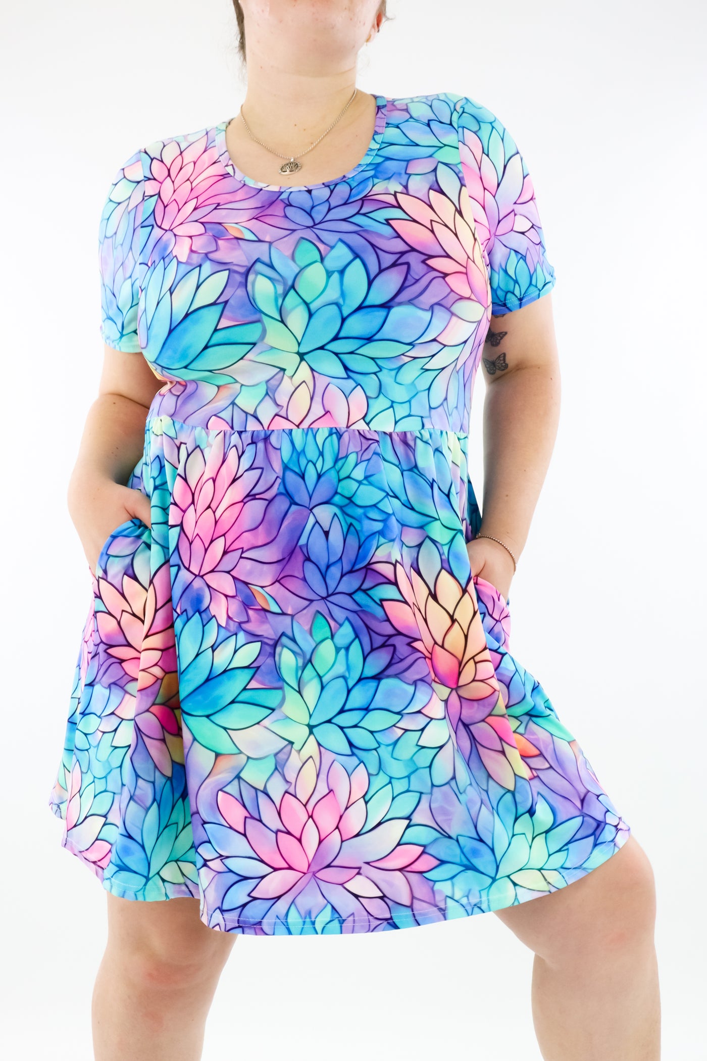 Pastel Lotus - Mini Dress - Short Sleeve - Pockets