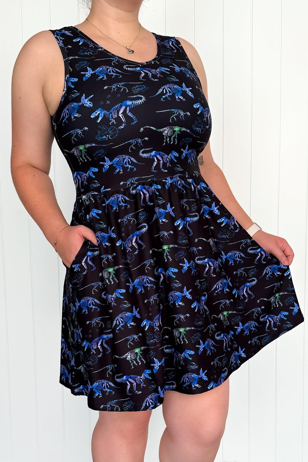 Dinosaur Fossils 2.0 - Sleeveless Mini Dress - Pockets