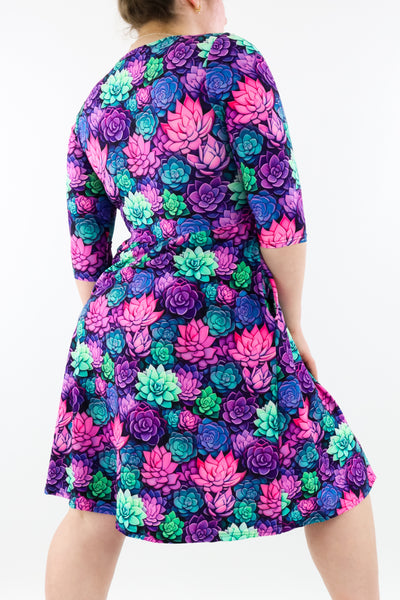 Succulents - 3/4 Sleeve Skater Dress - Knee Length - Pockets