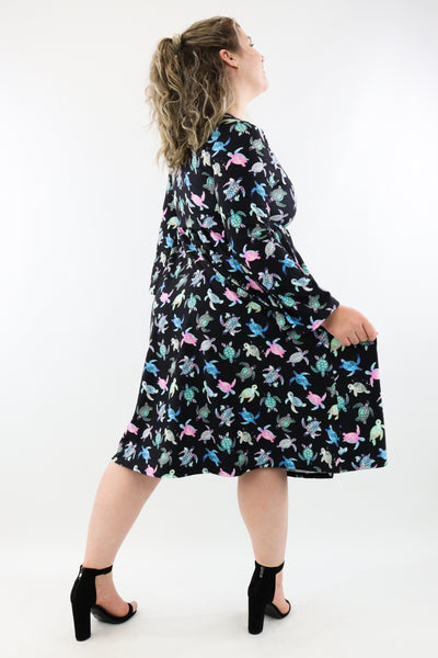 Majestic Turtles - Midi Length Dress - Bell Sleeve - Pockets