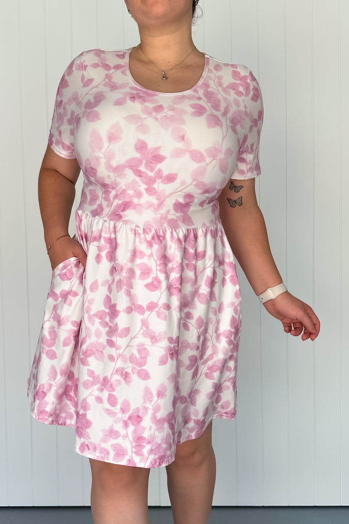 Blush Foliage - Mini Dress - Short Sleeve - Pockets