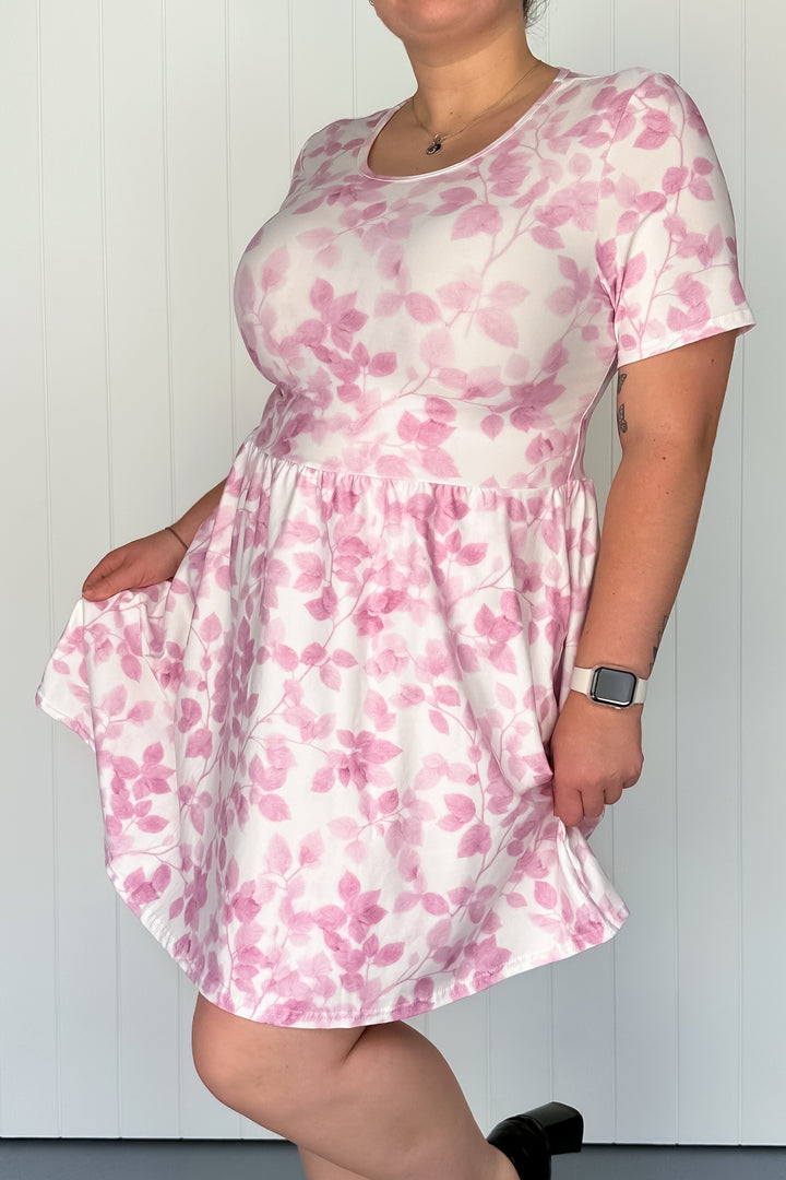 Blush Foliage - Mini Dress - Short Sleeve - Pockets