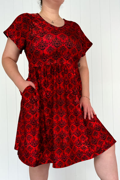 Vampire Affair - Flutter Sleeve Skater Dress - Knee Length - Pockets