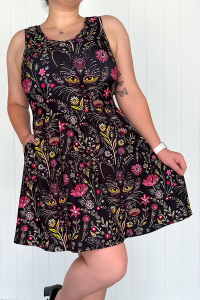 Whiskers & Wildflowers - Sleeveless Mini Dress - Pockets