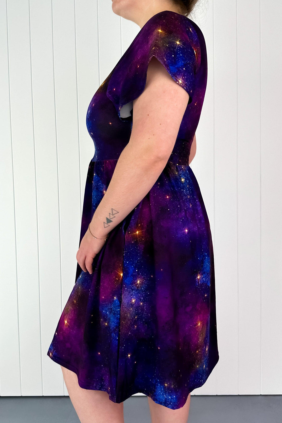 Galaxy Dust - Flutter Sleeve Skater Dress - Knee Length - Pockets