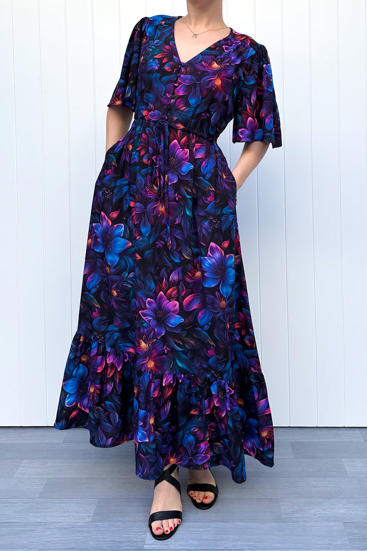Peony Maxi Dress - Obsidian Petal - Pockets