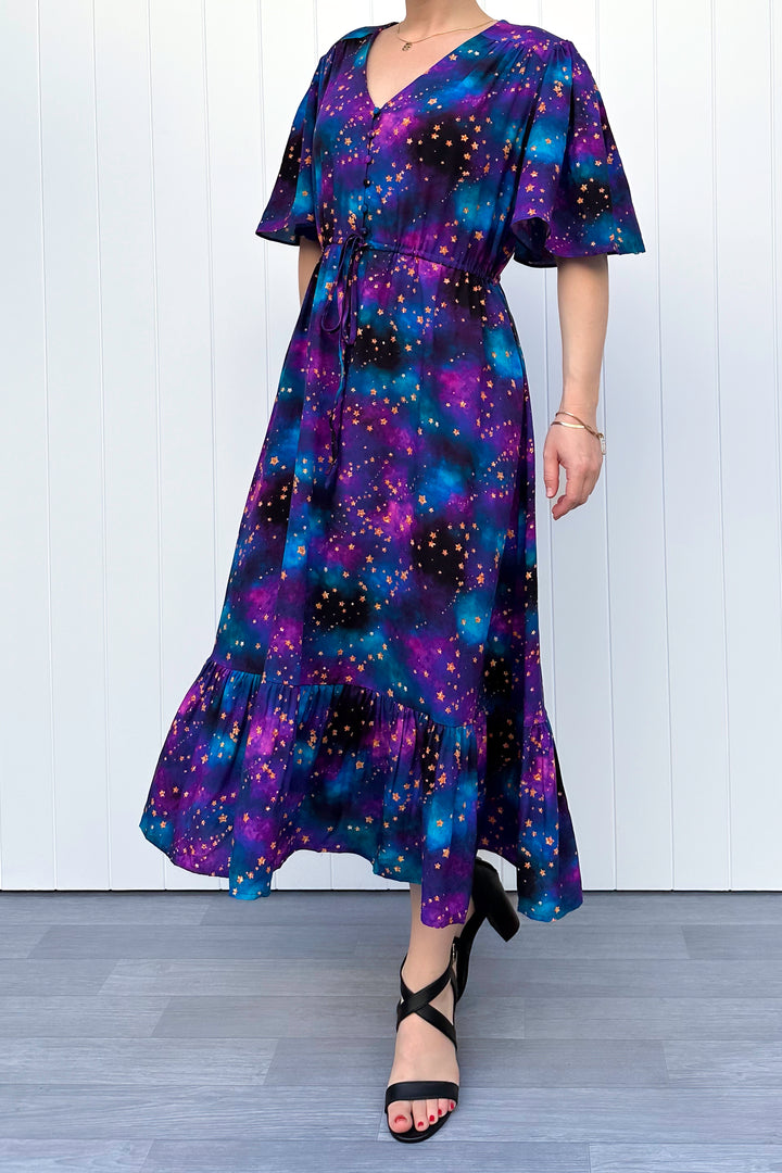 Peony Midi Dress - Universe Shimmer - Pockets
