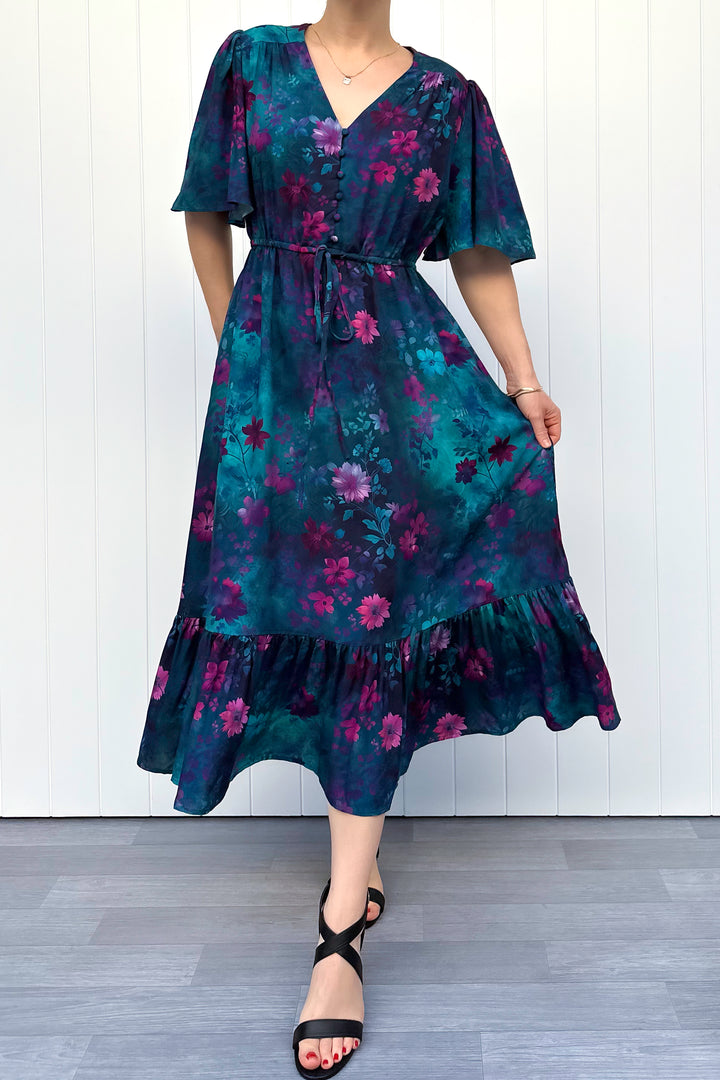 Peony Midi Dress - Ethereal Bloom - Pockets