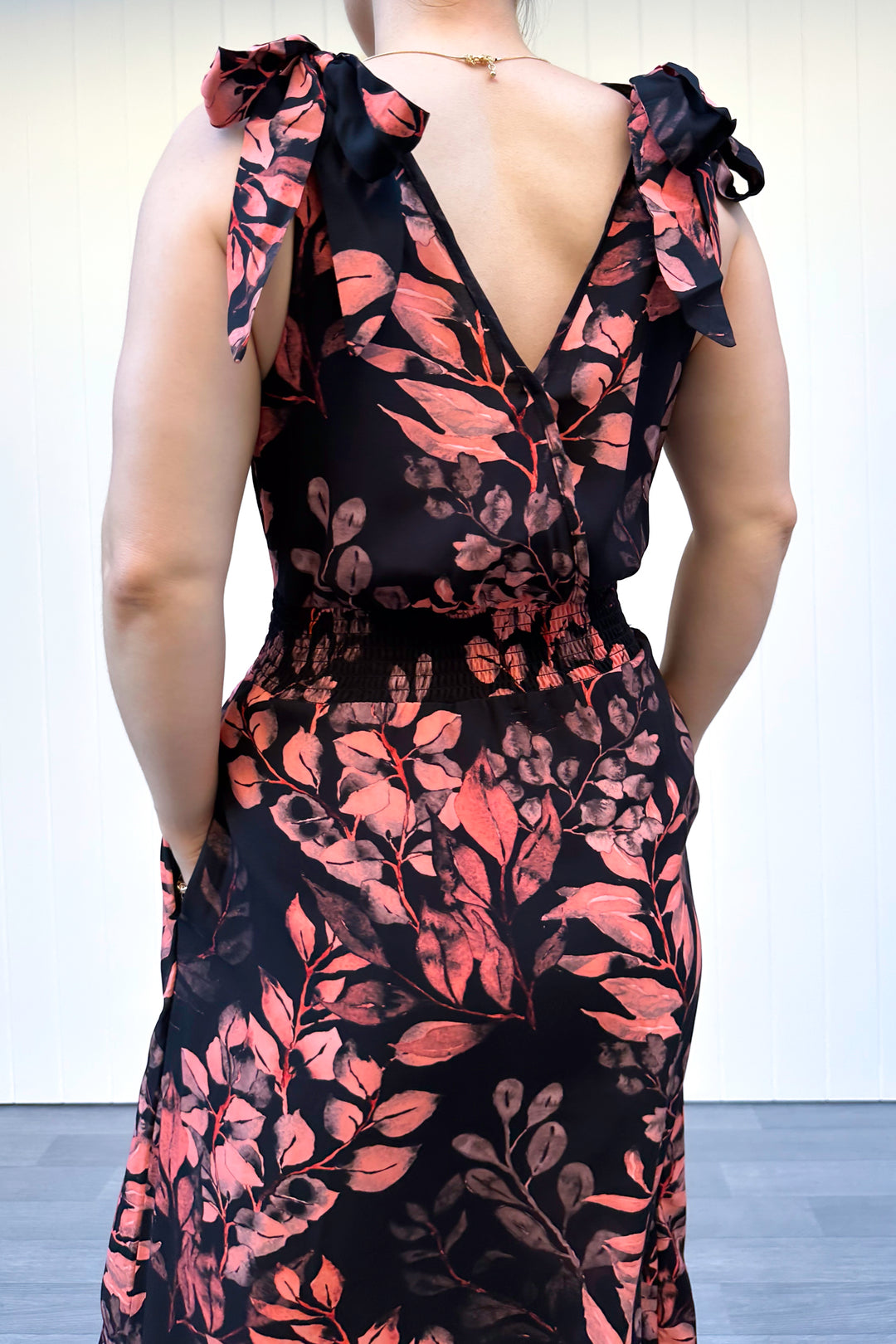 Azalea Maxi Dress - Vintage Watercolour Leaves - Pockets