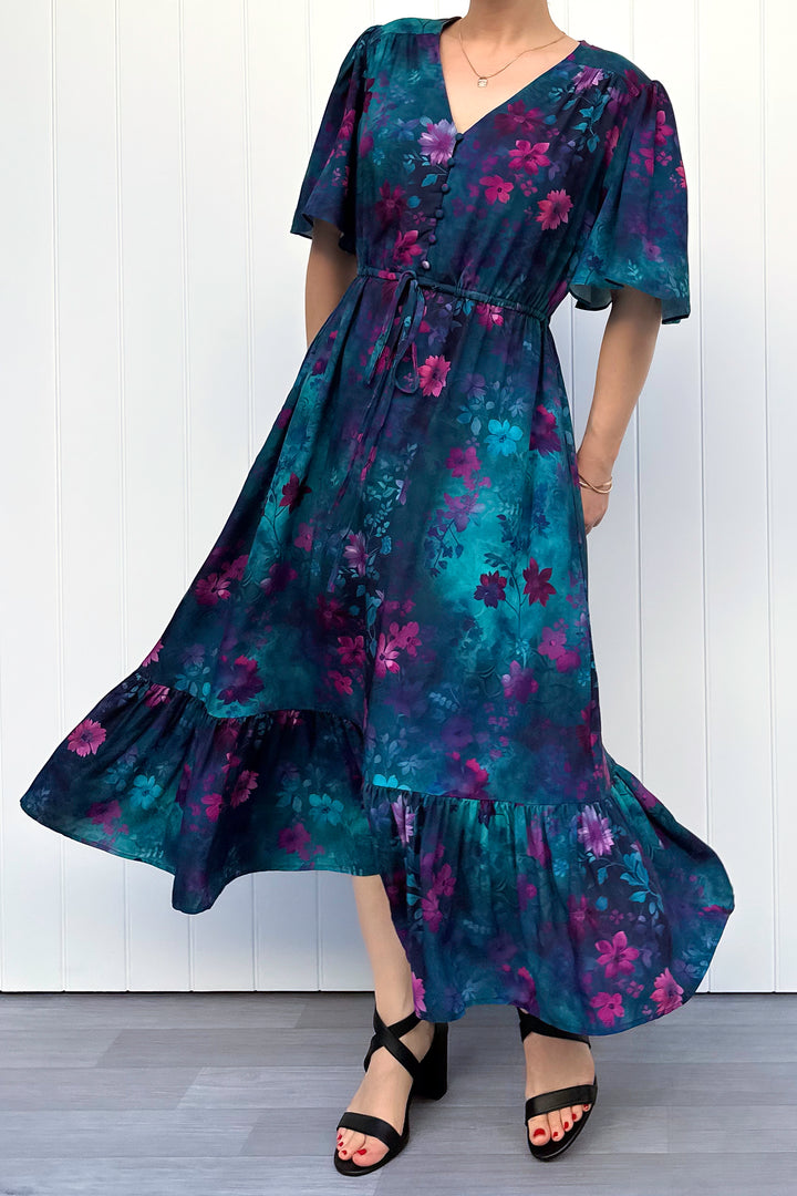 Peony Midi Dress - Ethereal Bloom - Pockets