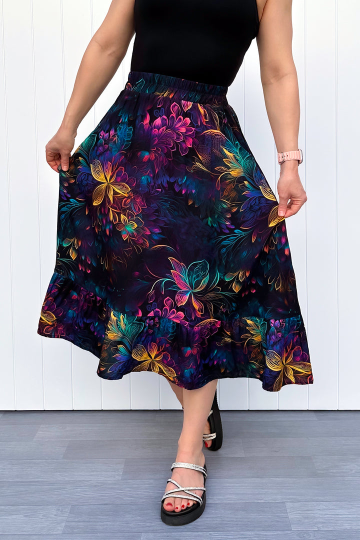 Zinnia Midi Skirt - Spectral Garden - Pockets