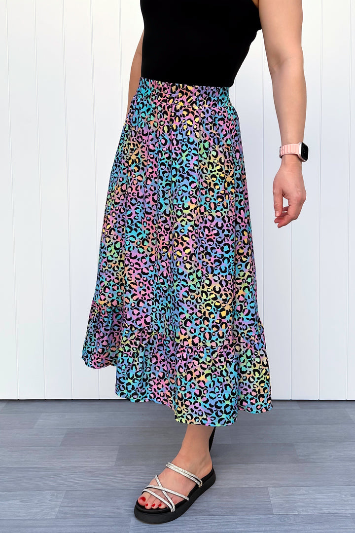 Zinnia Midi Skirt - Vivid Leopard - Pockets