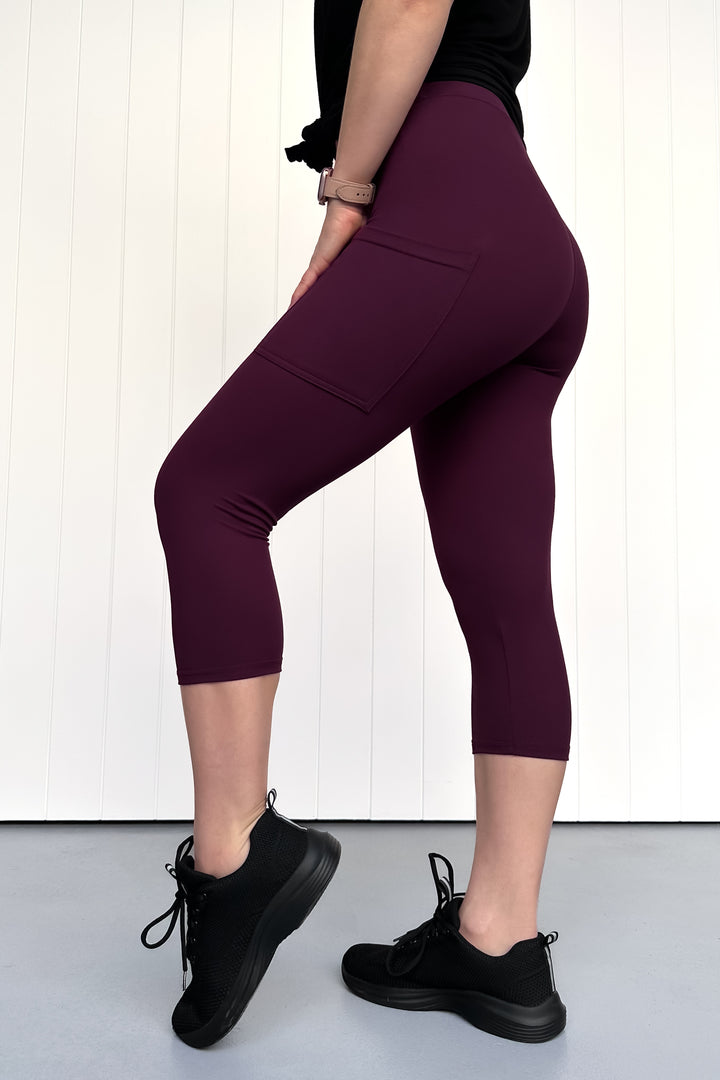 Plum - Casual - Capri Leggings - Pockets