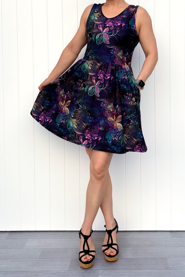 Spectral Garden - Sleeveless Mini Dress - Pockets