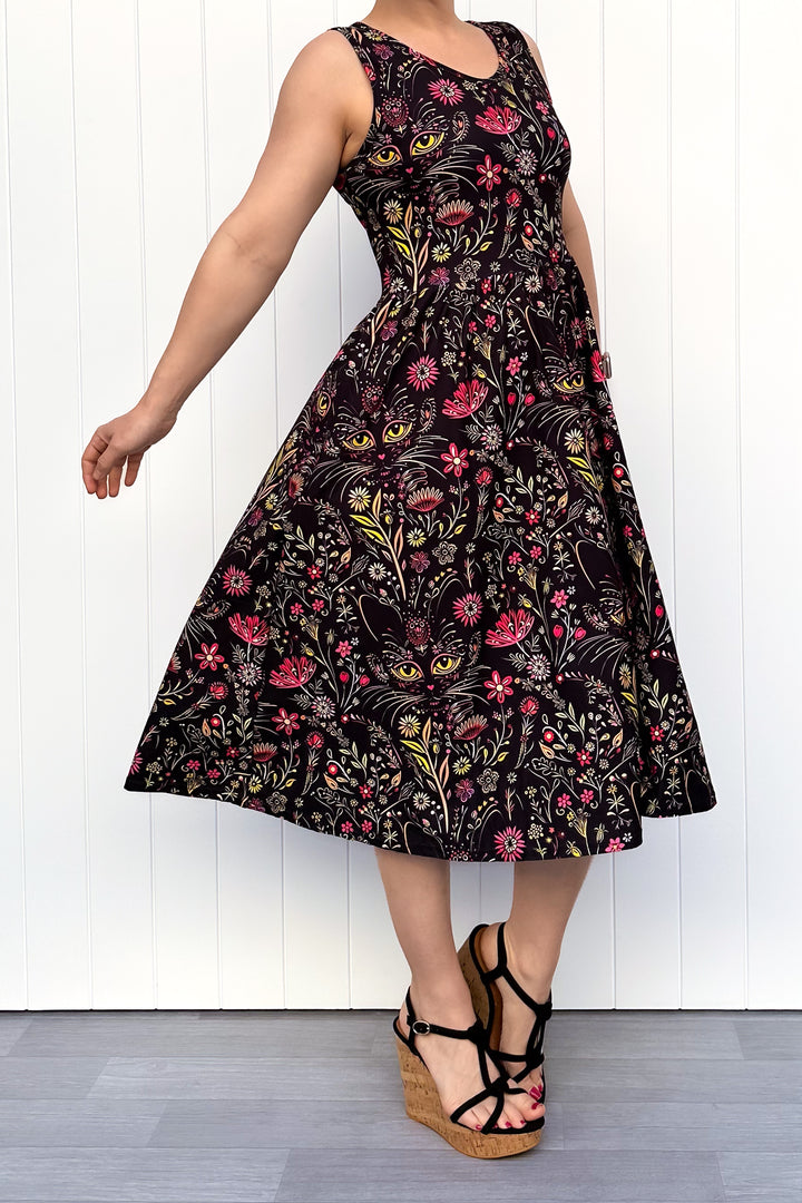 Whiskers & Wildflowers - Sleeveless Midi Dress - Pockets