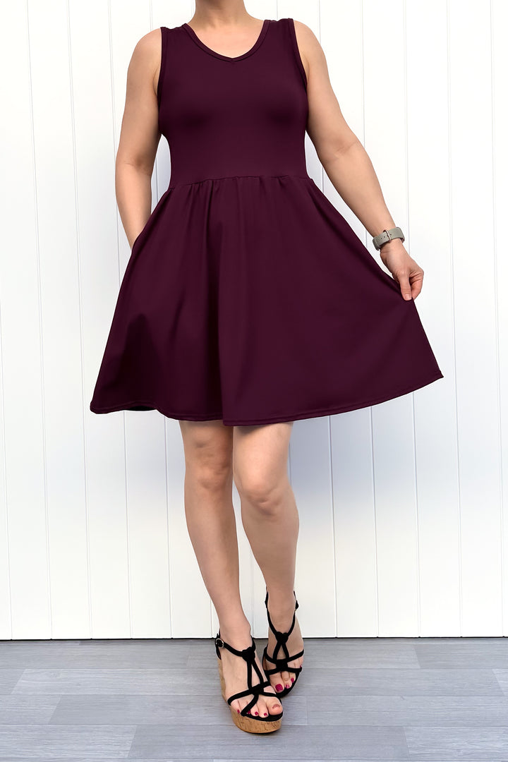 Plum - Sleeveless Mini Dress - Pockets