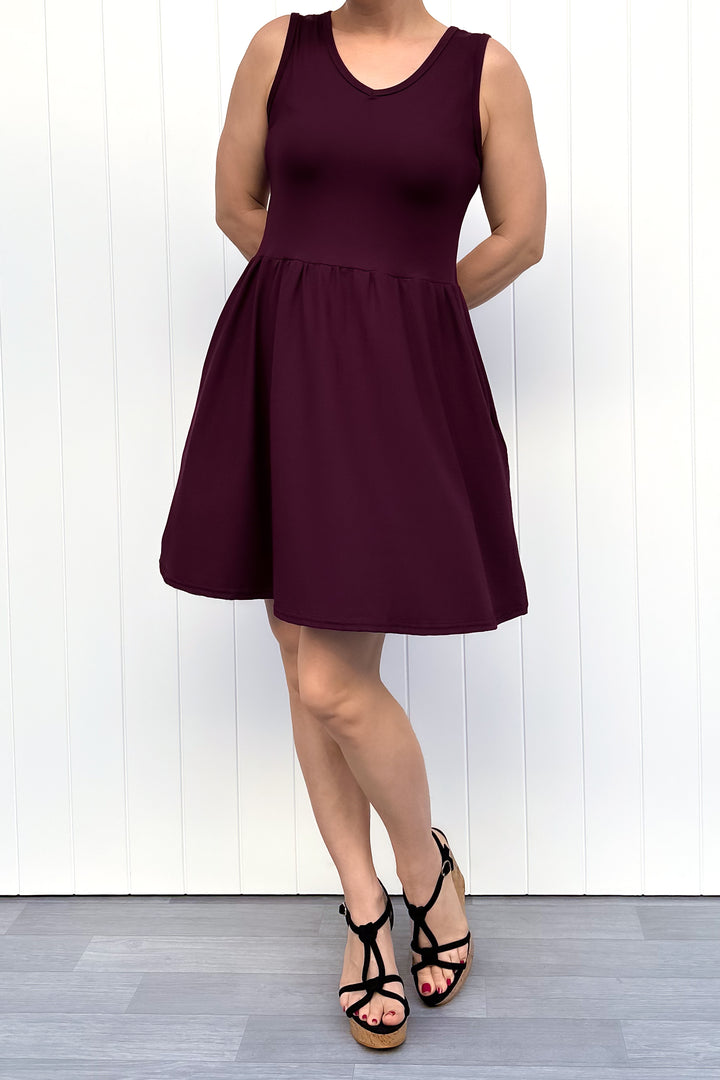 Plum - Sleeveless Mini Dress - Pockets