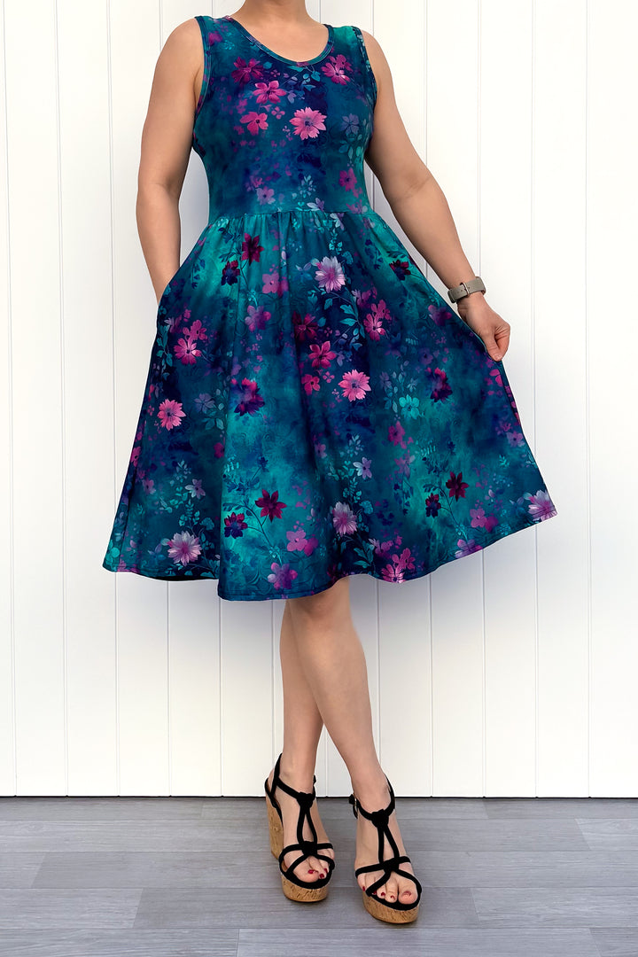 Ethereal Bloom - Sleeveless Knee Length Dress - Side Pockets