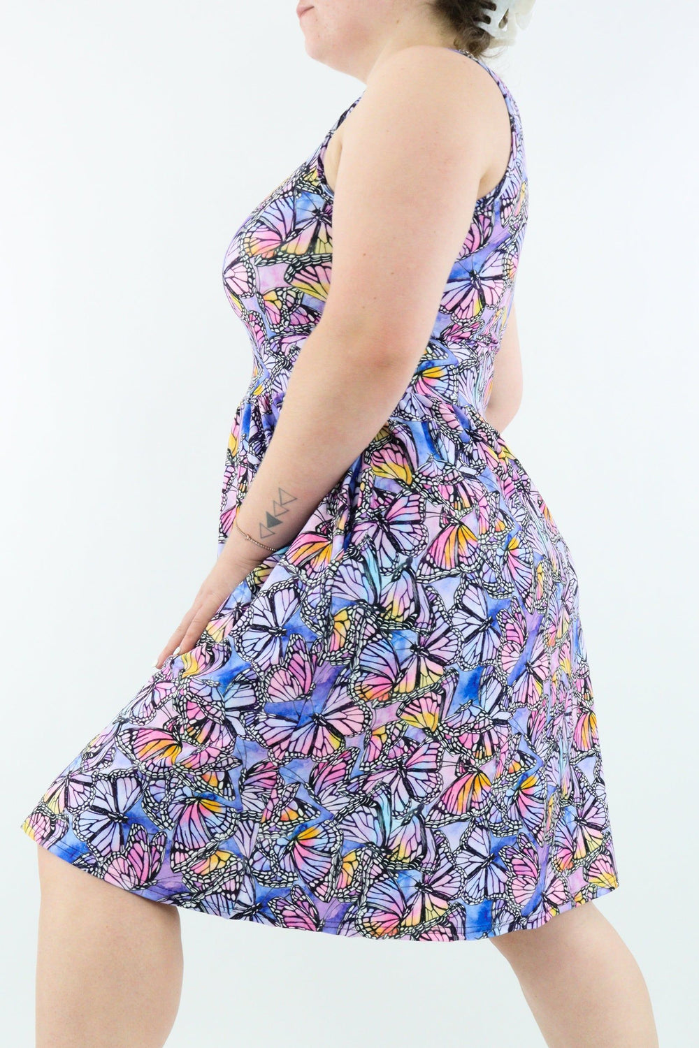 Watercolour Butterfly - Sleeveless Skater Dress - Knee Length - Side Pockets - Pawlie
