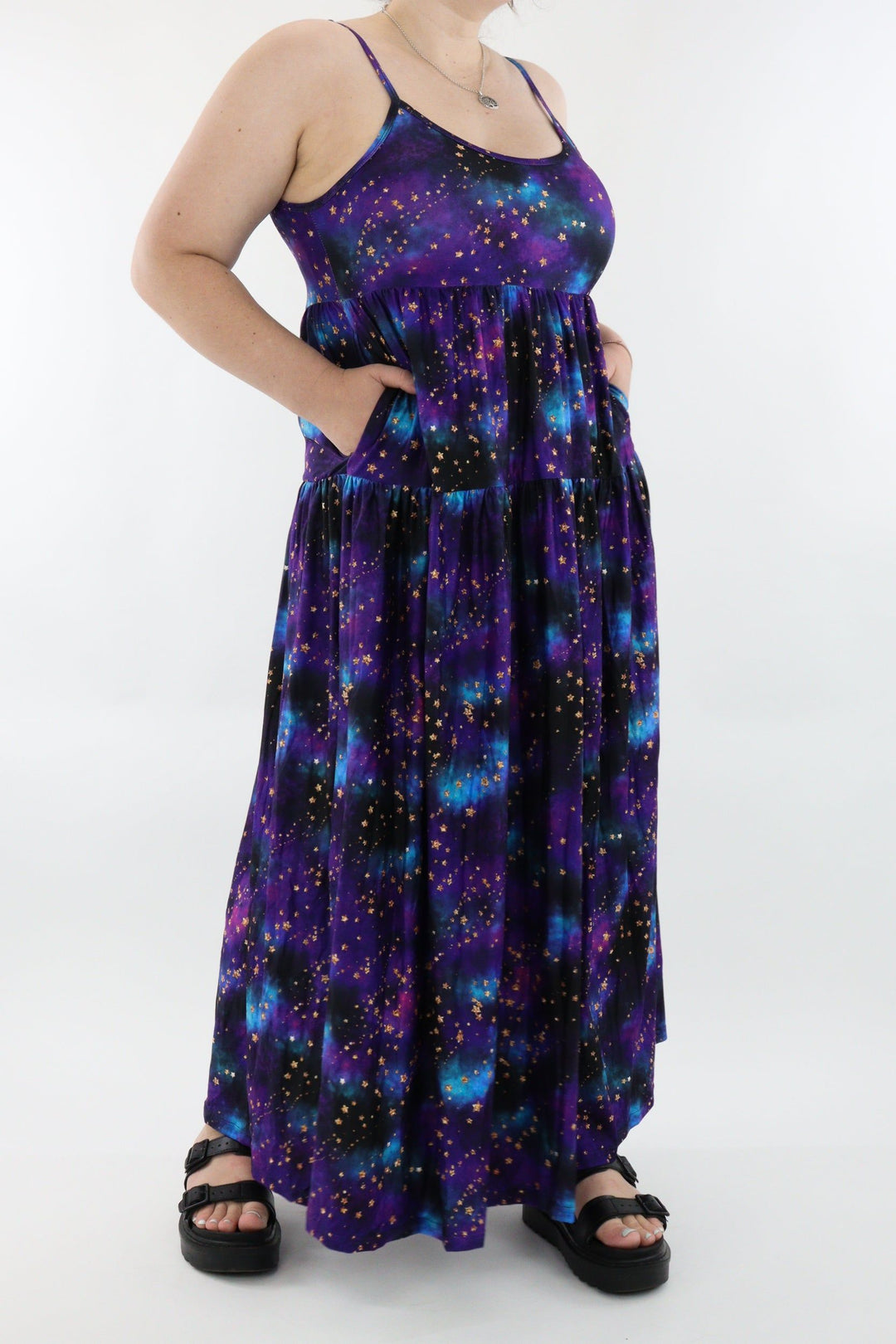 Universe Shimmer - Strappy Maxi Dress - Pockets - Pawlie