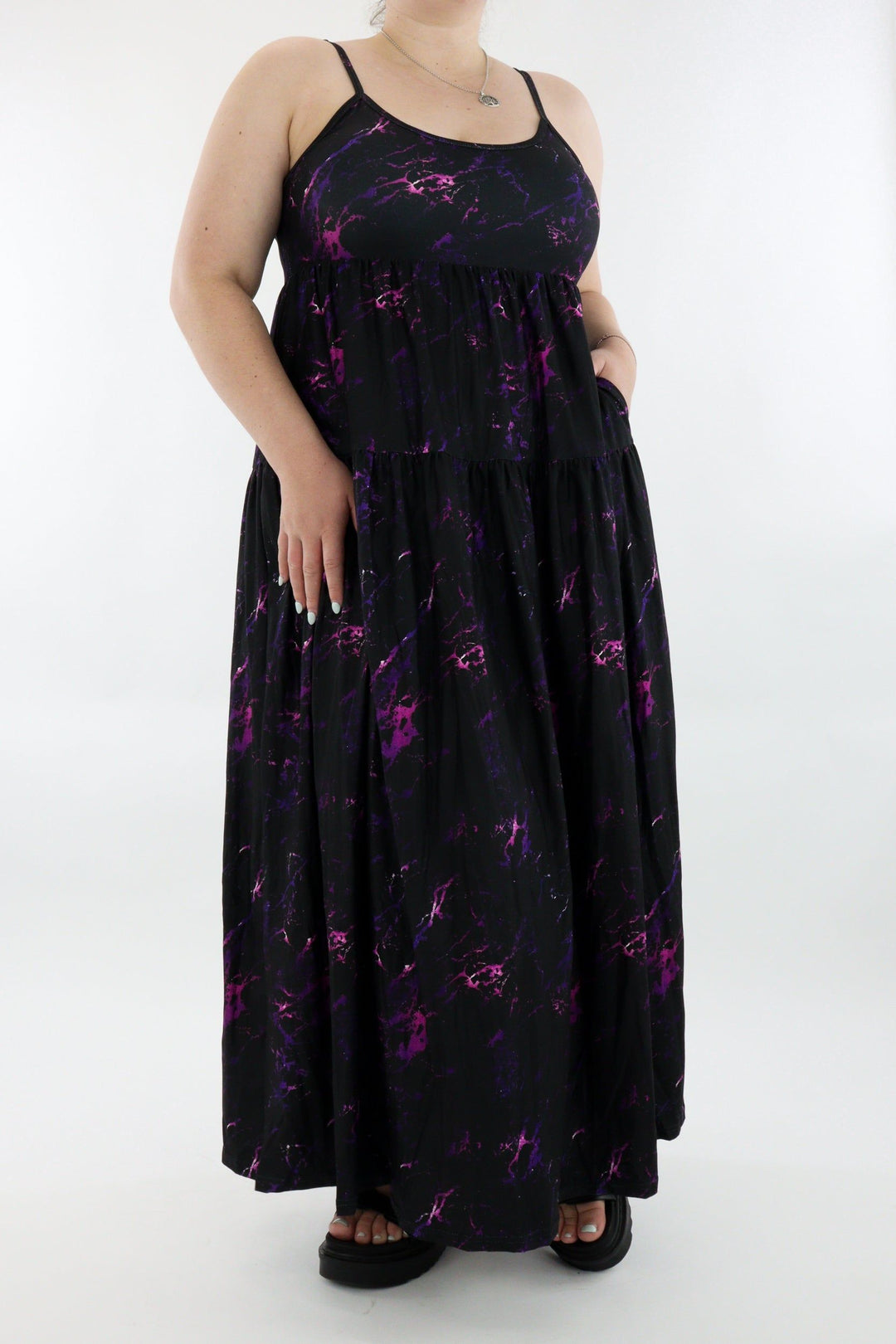 Purple Marble - Strappy Maxi Dress - Pockets - Pawlie