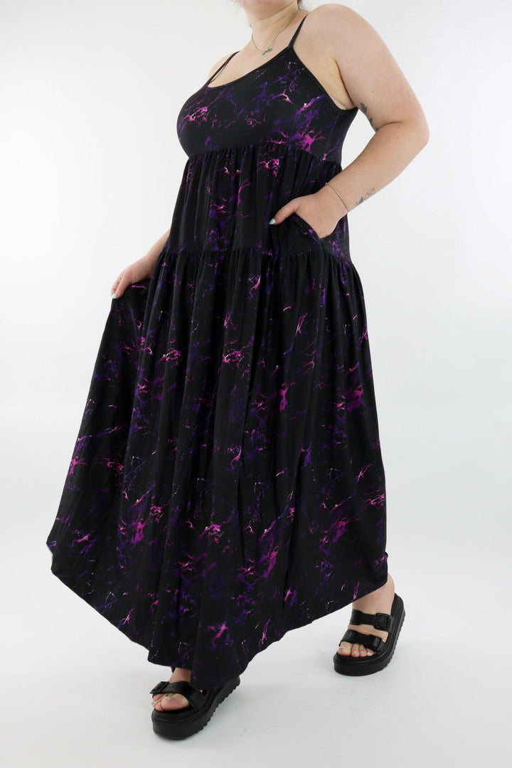 Purple Marble - Strappy Maxi Dress - Pockets - Pawlie