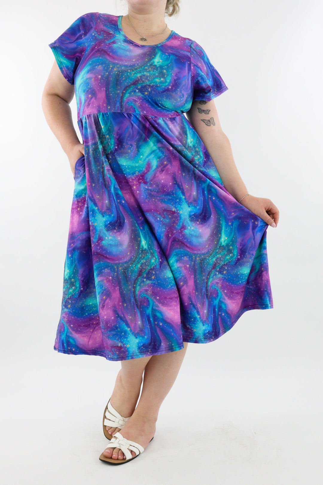 Aurora Sky - A-Line Dress - Midi Length - Side Pockets - Pawlie