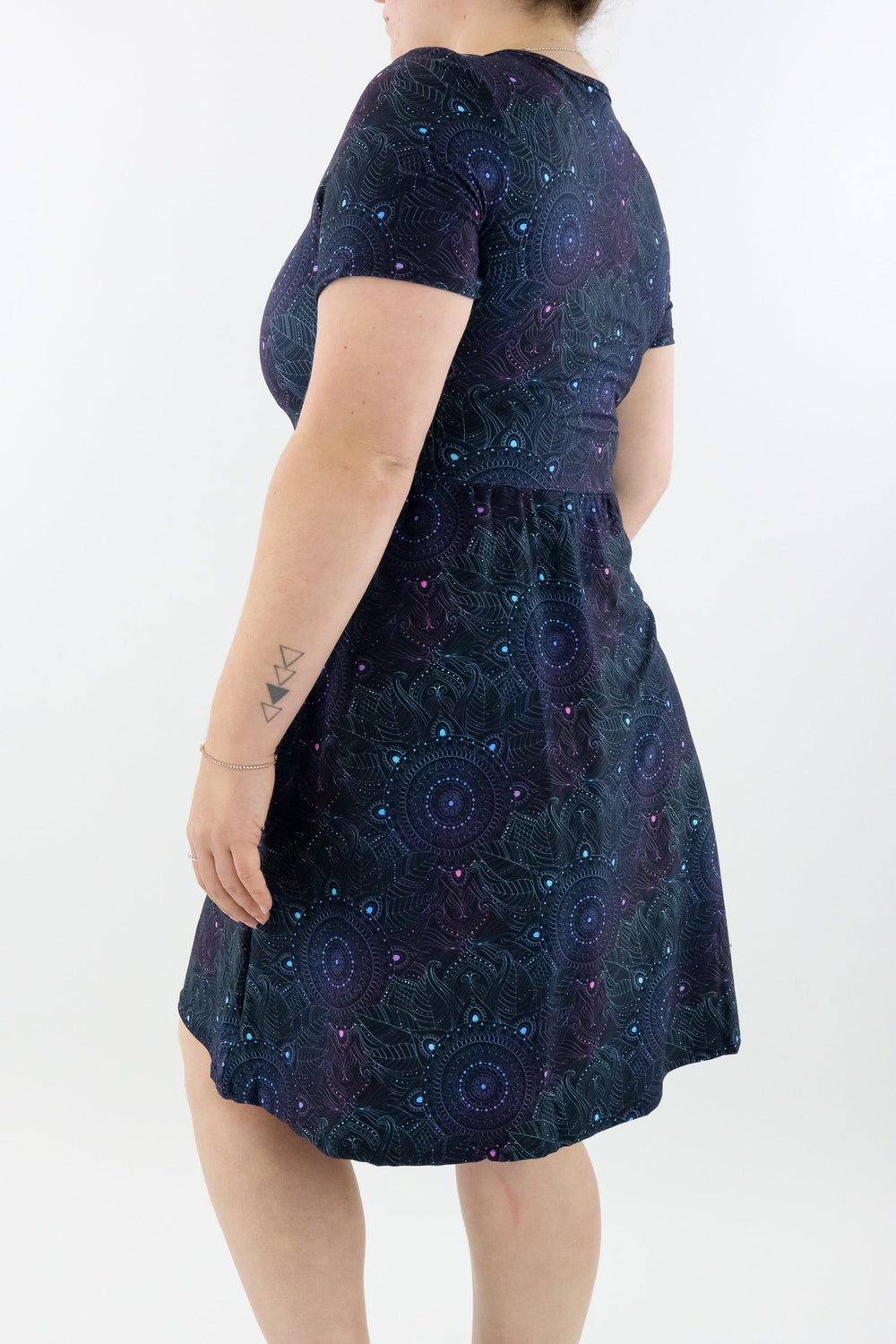 Holographic Mandala - Short Sleeve Skater Dress - Knee Length - Side Pockets Knee Length Skater Dress Pawlie   