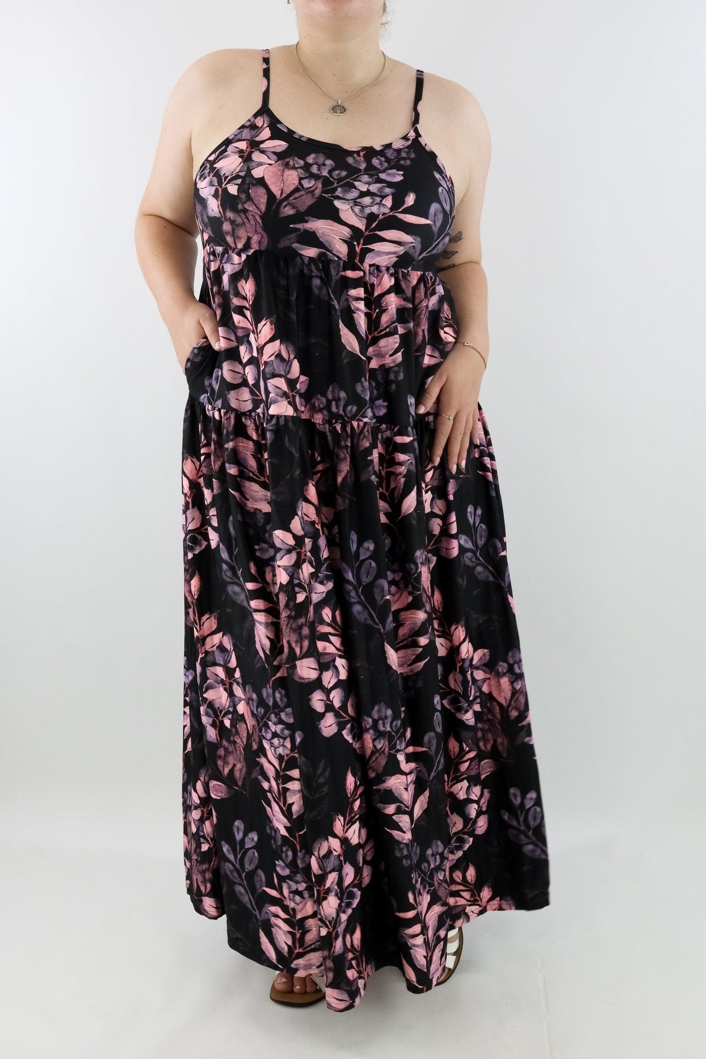 Vintage Watercolour Leaves - Strappy Maxi Dress - Pockets - Pawlie