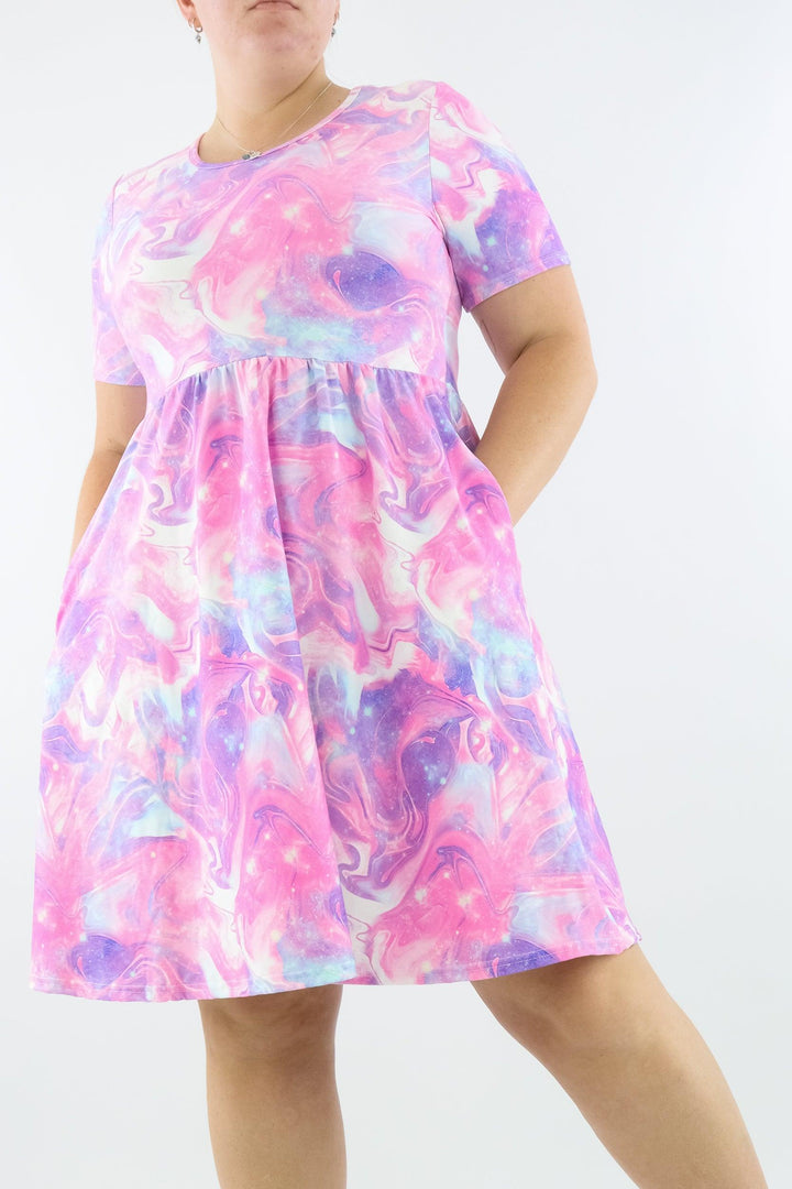 Fairy Dust - Short Sleeve Skater Dress - Knee Length - Side Pockets - Pawlie