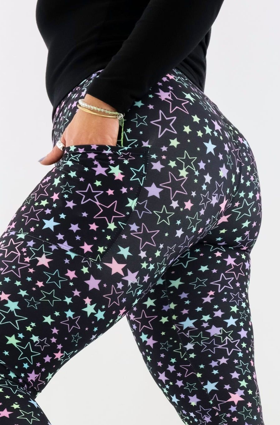 Neon Stars - Casual - Regular Full Leggings - Pockets Casual Full Leggings - Pockets Pawlie   