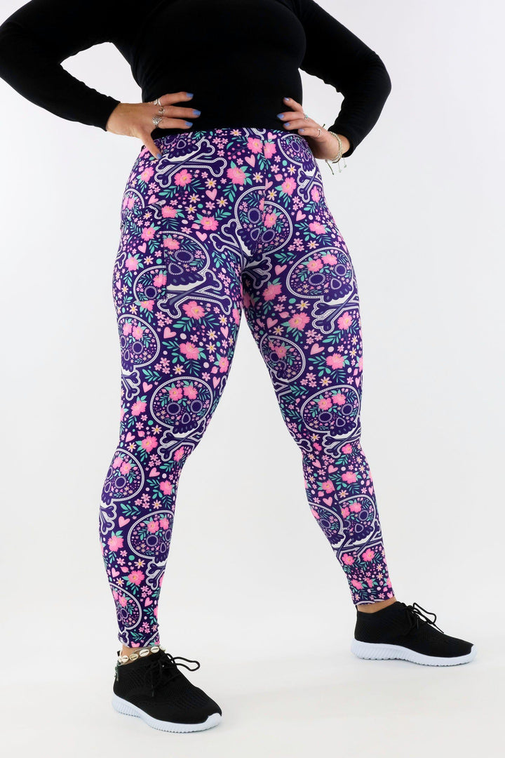 Blooming Skull - Casual - Regular Full Leggings - Pockets Casual Full Leggings - Pockets Pawlie   