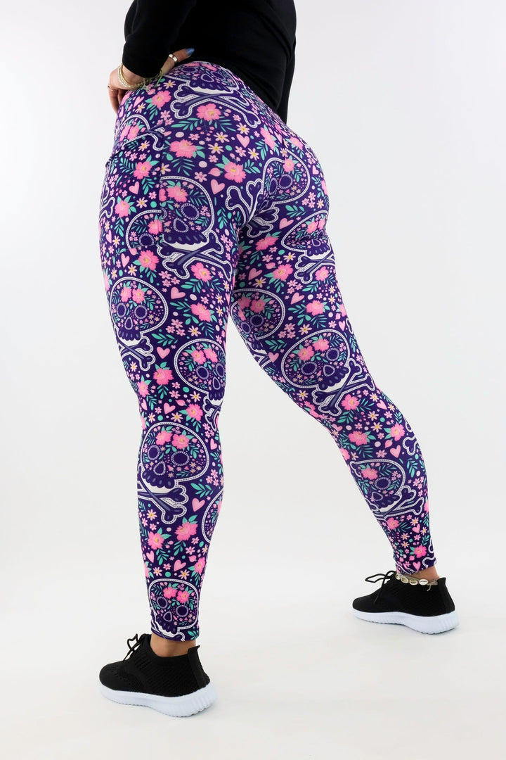 Blooming Skull - Casual - Regular Full Leggings - Pockets Casual Full Leggings - Pockets Pawlie   