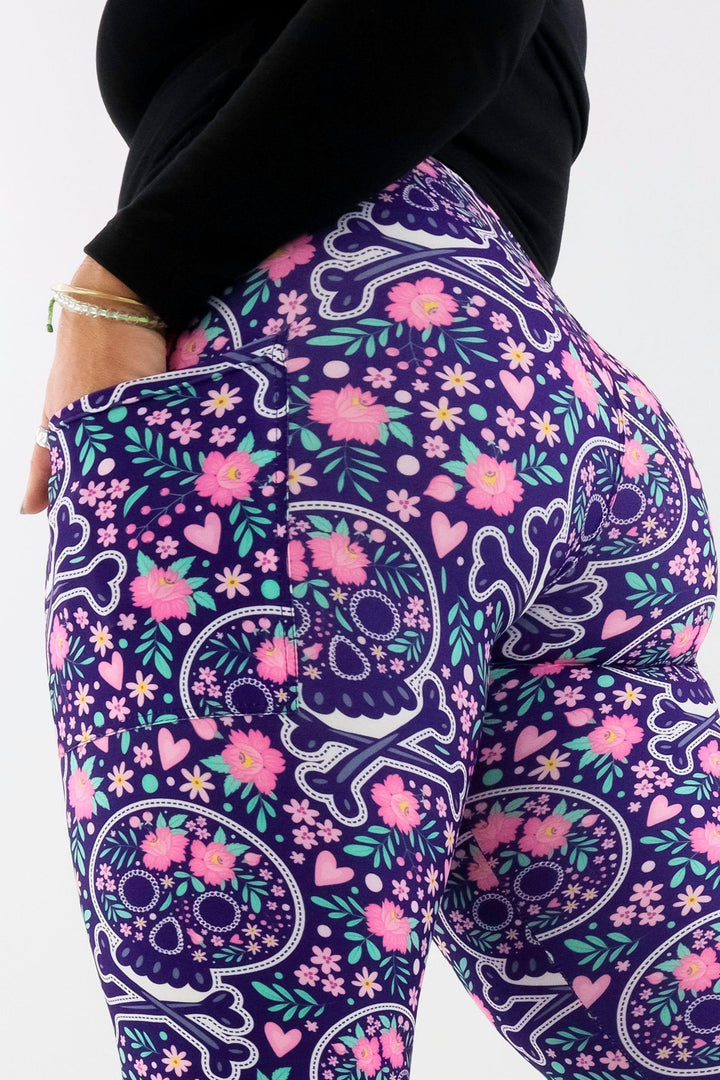 Blooming Skull - Casual - Regular Full Leggings - Pockets Casual Full Leggings - Pockets Pawlie   