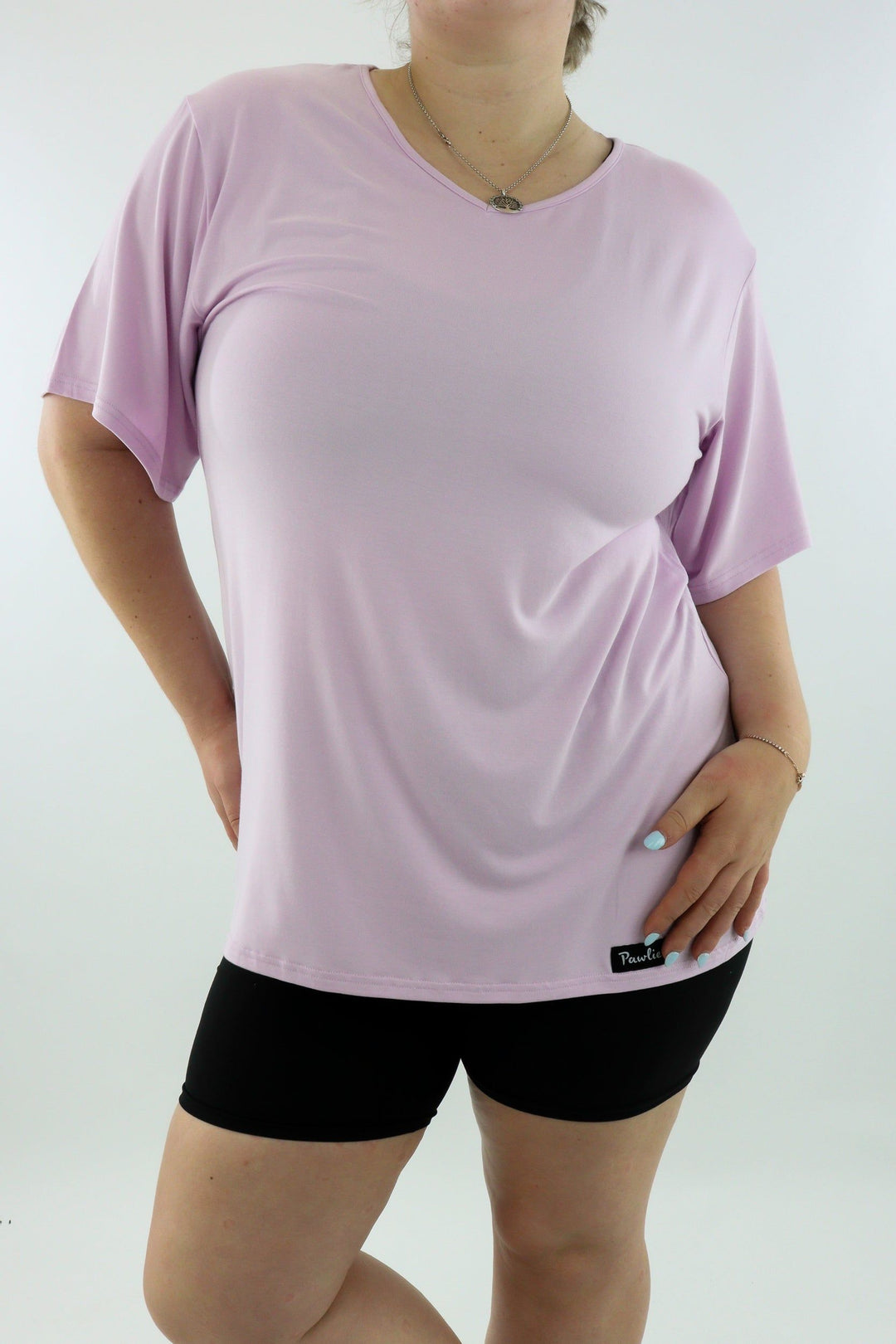 Lilac - T-shirt - V-neck - Long - Wide Sleeve -