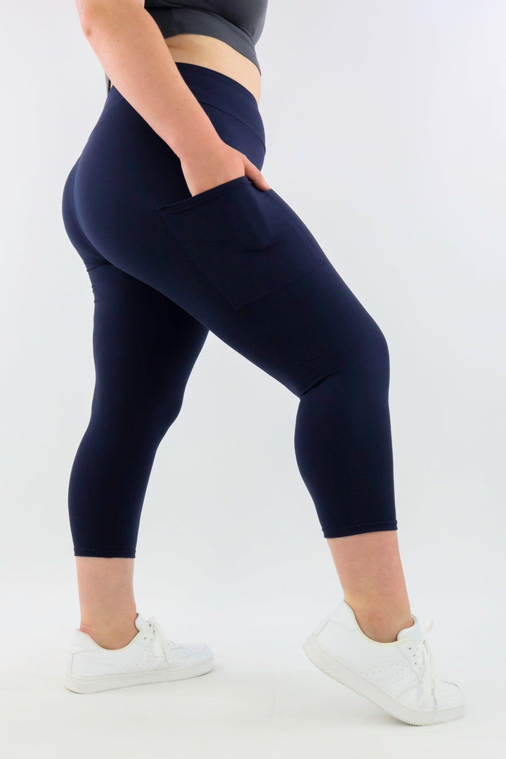 Plain Navy - Casual - Capri Leggings - Pockets Casual Capri Leggings - Pockets Pawlie   