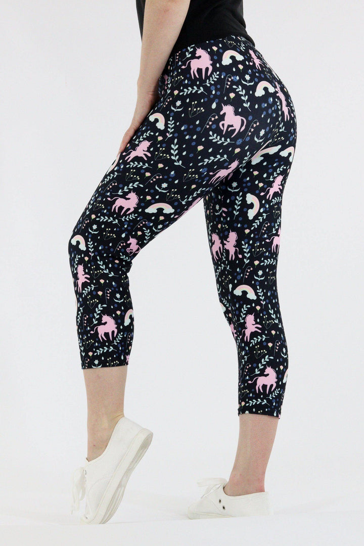 Floral Unicorn - Casual Capri Leggings Casual Capri Leggings Pawlie   