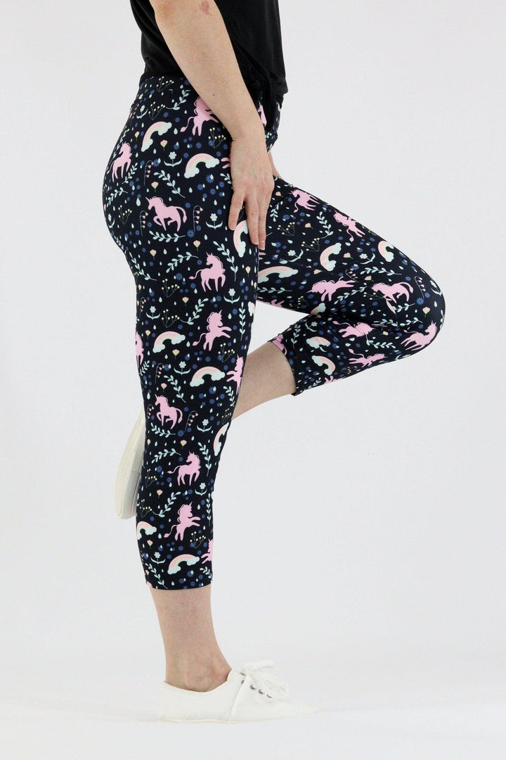 Floral Unicorn - Casual Capri Leggings Casual Capri Leggings Pawlie   