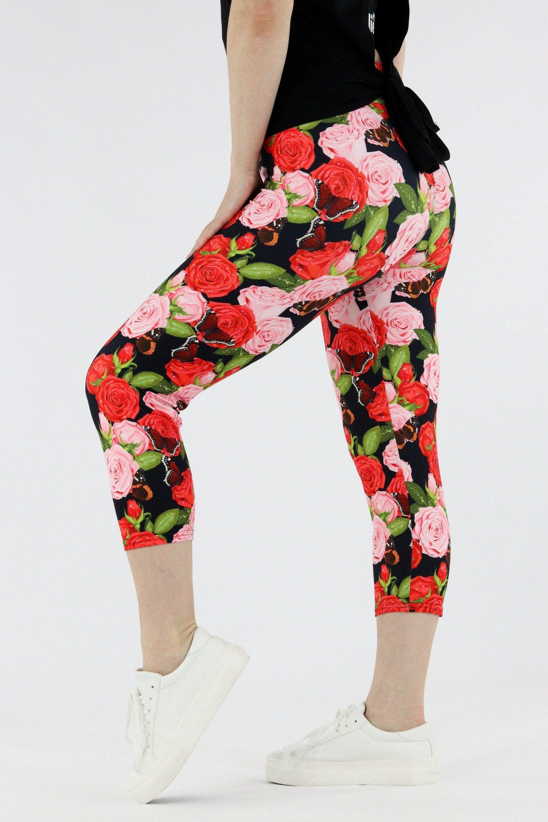 Butterflies n' Roses - Casual Capri Leggings Casual Capri Leggings Pawlie   