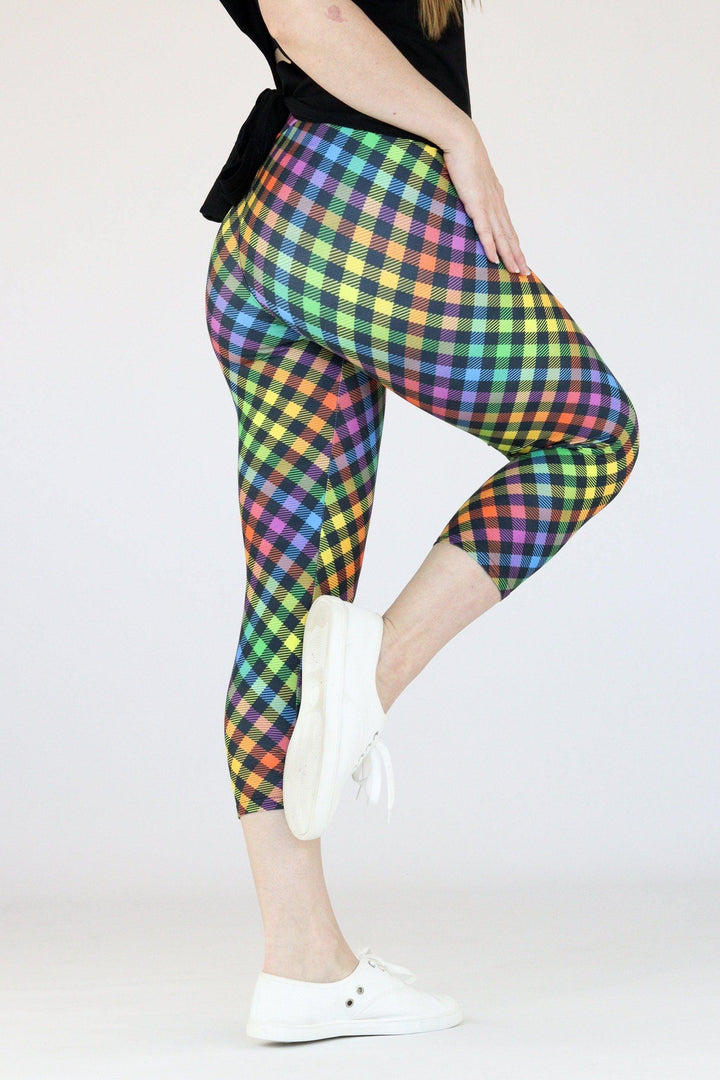 Rainbow Gingham - Casual Capri Leggings Casual Capri Leggings Pawlie   